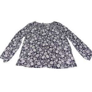 LOFT Black and White Floral Long Sleeve Blouse Size Small